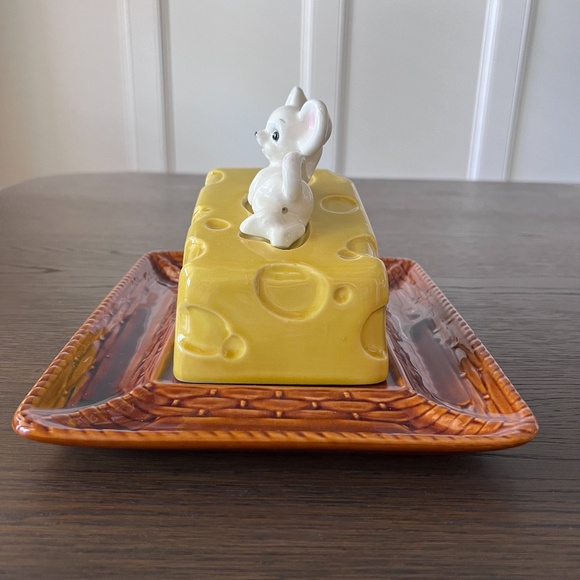 Vintage Mouse On A Cheese Slice Covered Dish Tray Plate with Lid 3D Japan - Picture 7 of 15